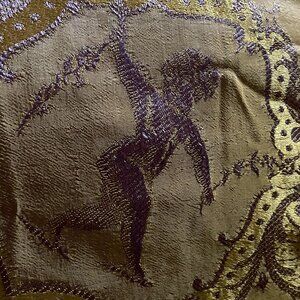 Vintage Italian Silk Damask Brilliant Yellow Gold Purple Bedspread